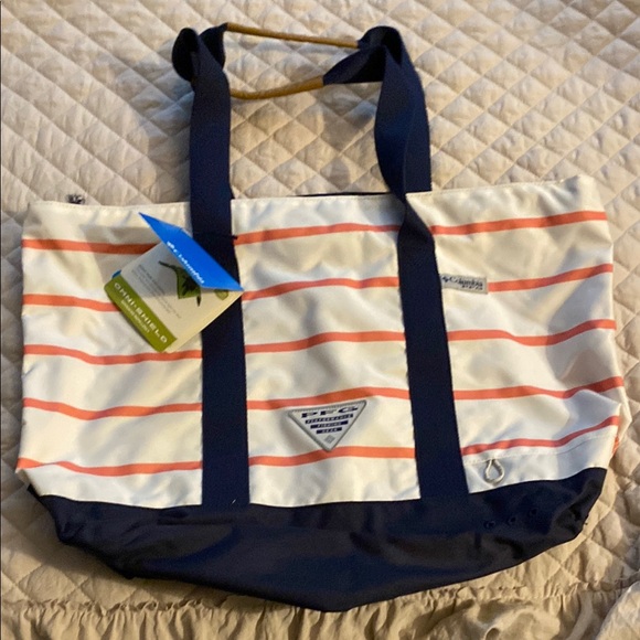 Columbia Blue and White Tote Bag with Durable Navy Handles - Picture 1 of 9